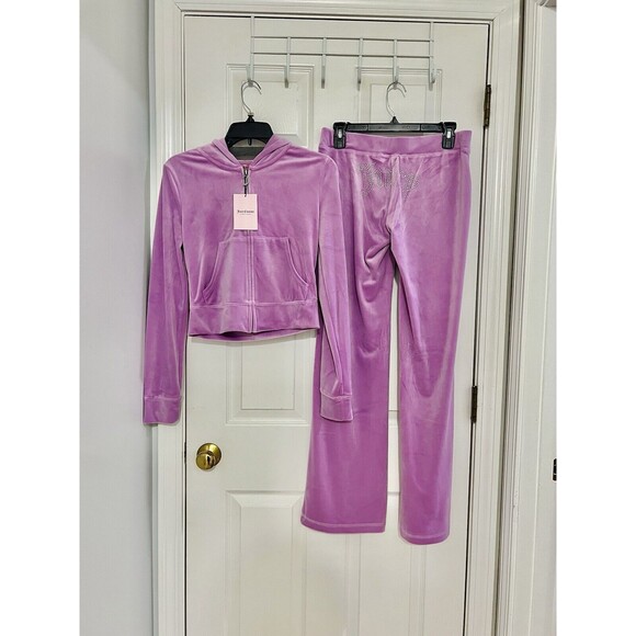NWT Juicy Couture Velour Bling Tracksuit Violet Tulle Hoodies Pants Size M/L/XL - Picture 2 of 7
